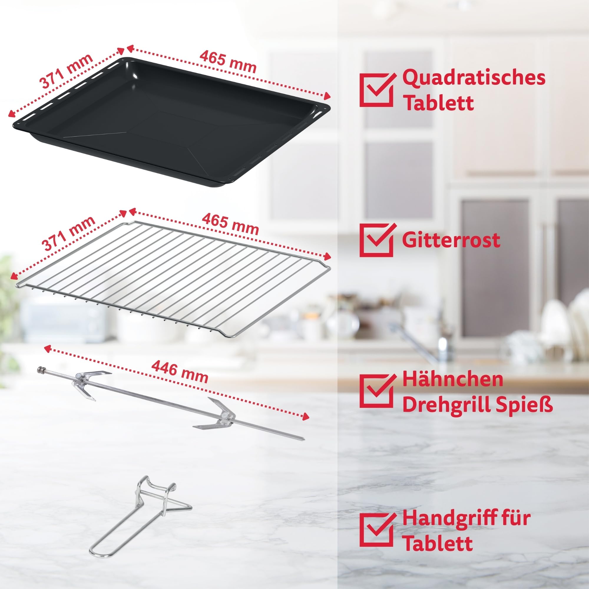 ICQN Minibackofen 60 Liter XXL mit Umluft, Drehspieß, Emailliert, Anthrazit