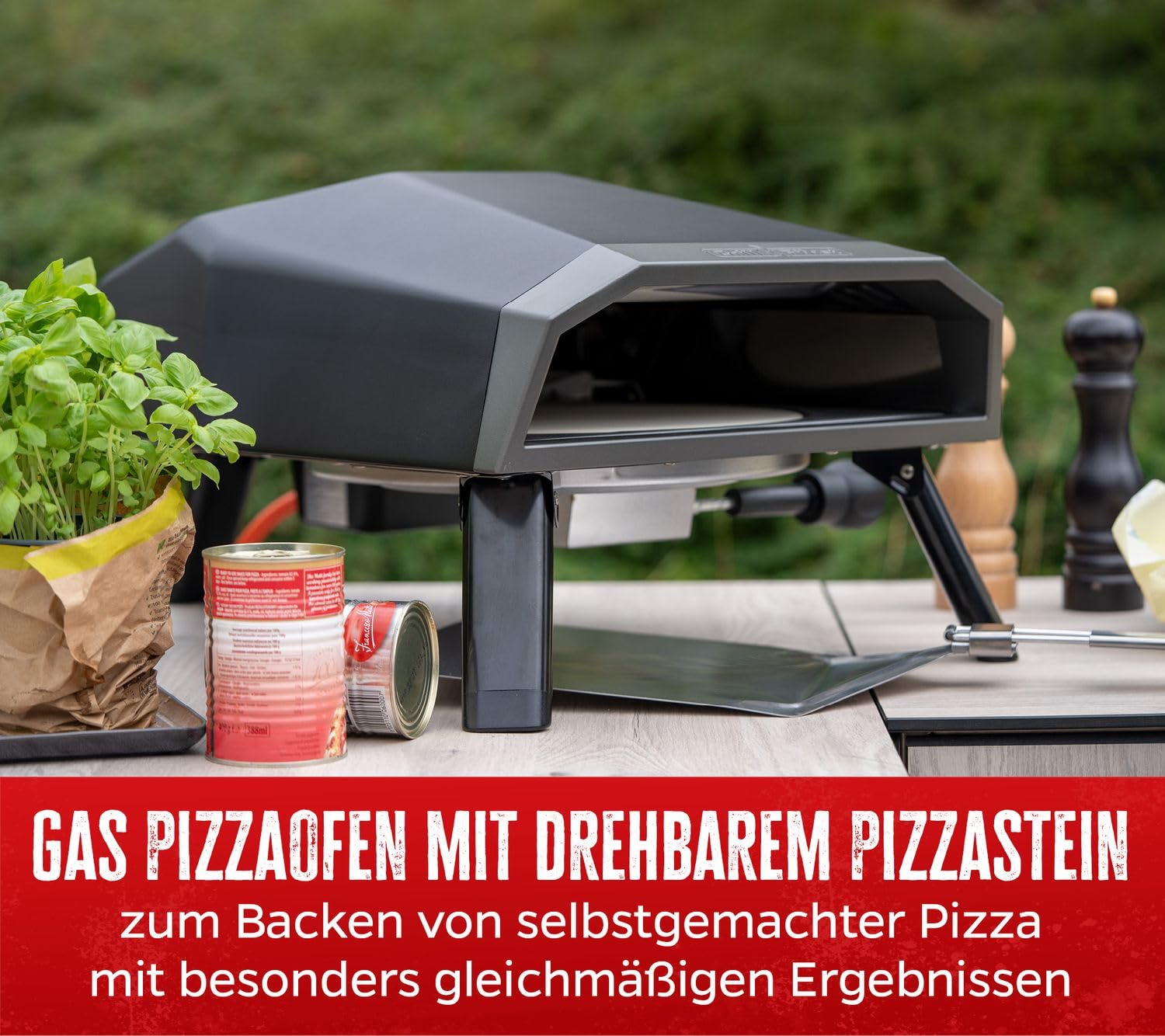 Grillfürst Gas Pizzaofen 305 mit drehbarem Pizzastein - bis zu 400°C, 4,65 kW starker Outdoor-Ofen für Pizza, geeignet für Terrasse, Balkon und Garten, perfekt für knusprige Pizza