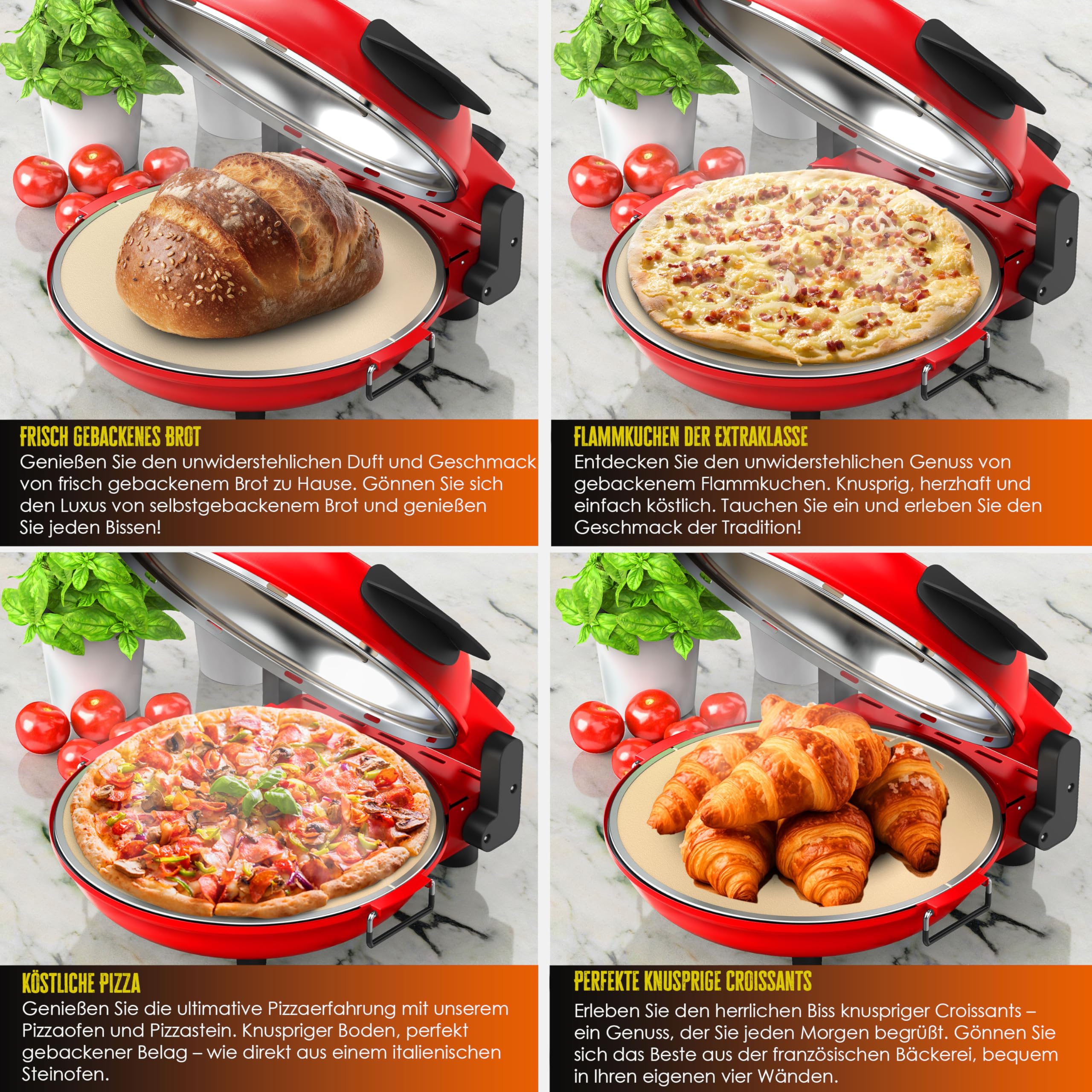 KESSER® Pizza-Ofen elektrisch bis 400 Grad | Elektrischer Pizzabäcker 1200W mit feuerfester Steinplatte & Timer Durchmesser 32cm | 5 Heizstufen & Sichtfenster | inkl. Pizzaschneider & Rezeptbuch