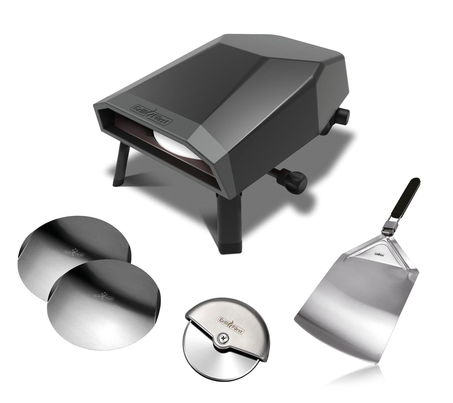 Grillfürst Gas Pizzaofen 305 mit drehbarem Pizzastein inkl. Starterset mit Pizzaschieber, 2 Pizzablechen und Pizzaschneider - bis zu 400°C, 4,65 kW starker Outdoor-Ofen, perfekt für knusprige Pizza