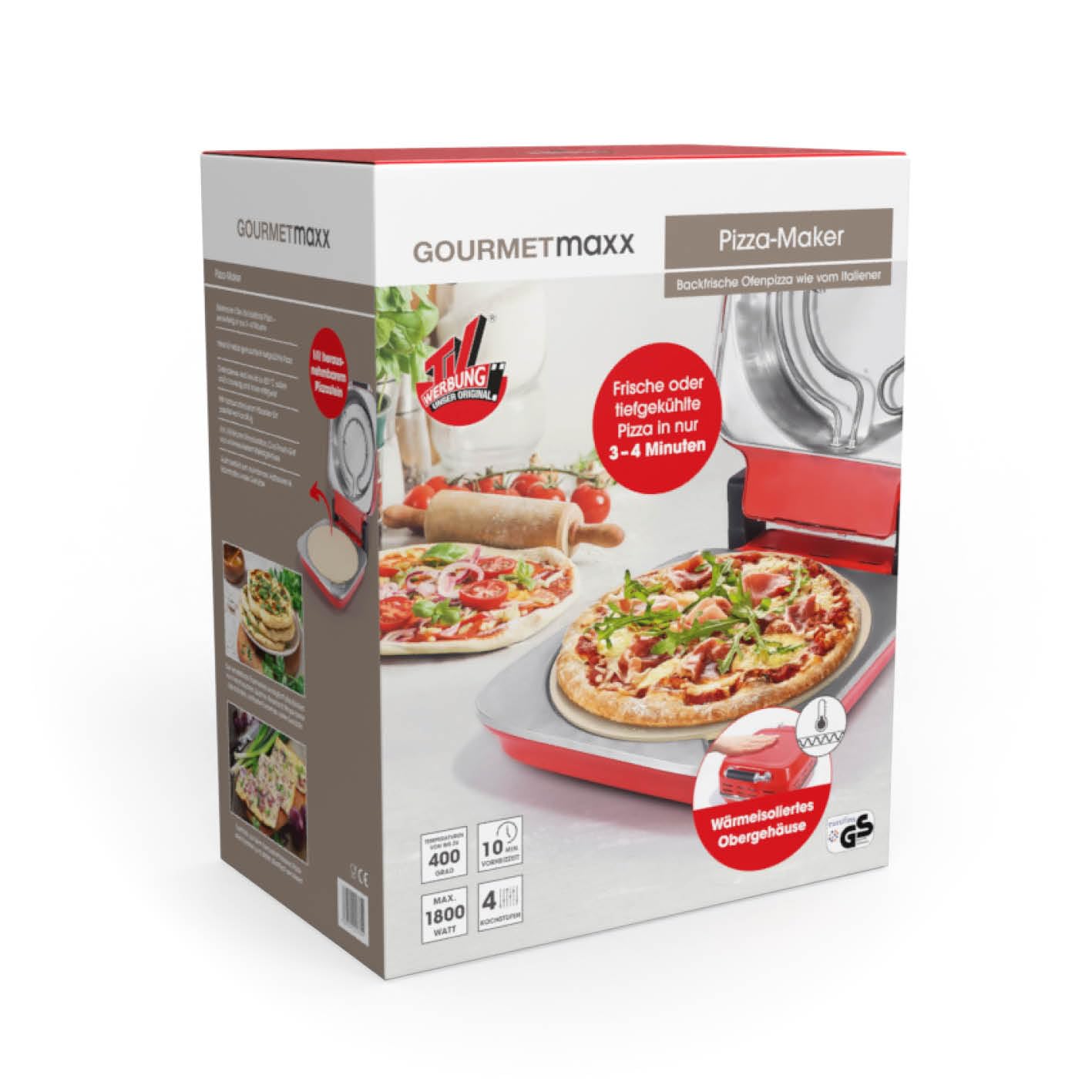 GOURMETmaxx Elektrischer Pizza-Ofen inkl. Pizzastein | Pizza-Maker mit 1800 Watt & Timerfunktion | 30 cm Durchmesser auch ideal für Flammenkuchen, Wraps oder knuspriges Brot| bis 400° C [3-4 min]