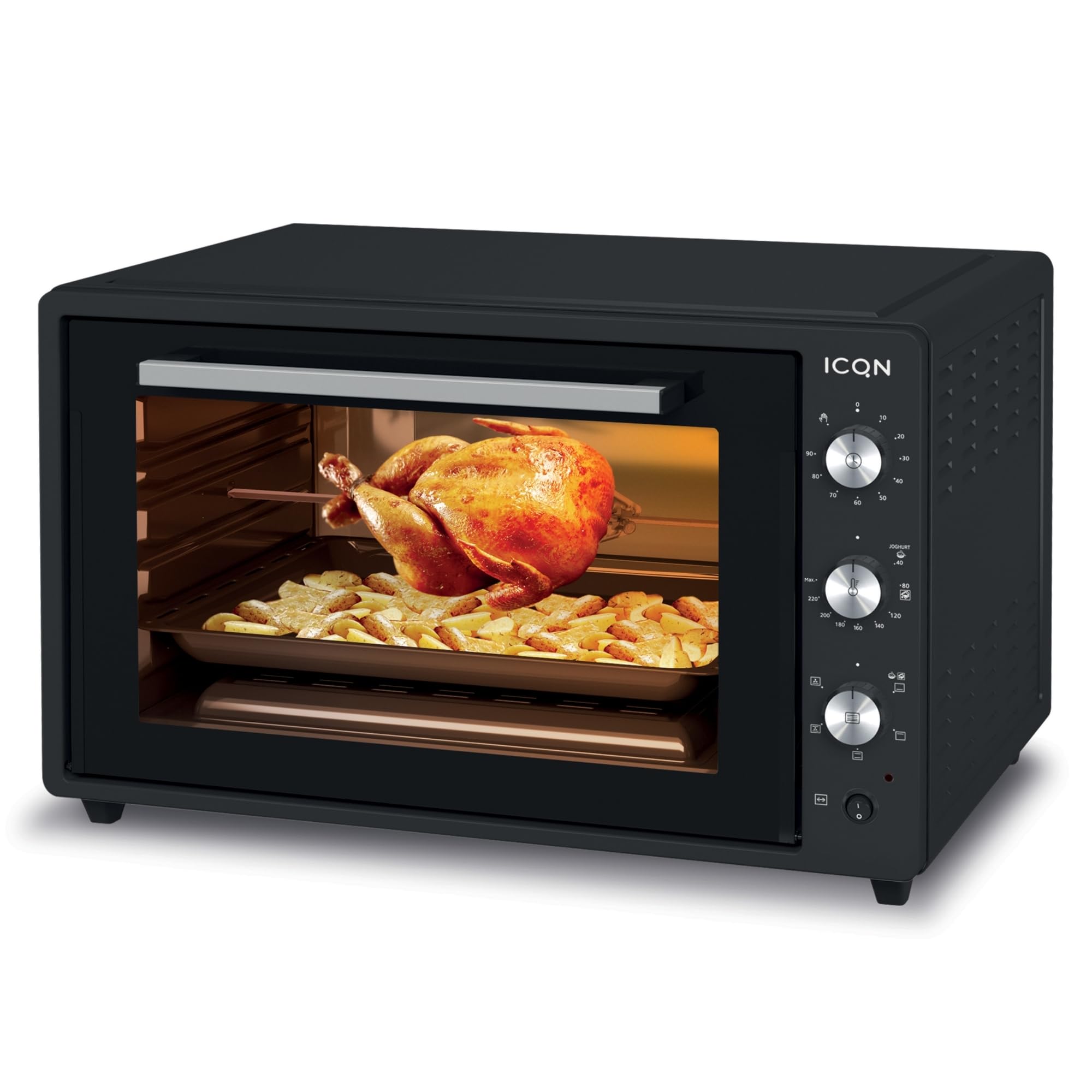 ICQN Minibackofen 60 Liter XXL mit Umluft, Drehspieß, Emailliert, Anthrazit